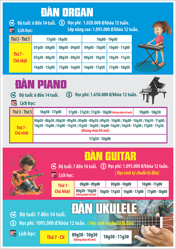 Lịch khai giảng khóa 03.2025 Lớp năng khiếu Nhà Thiếu nhi Tp. Hồ Chí Minh