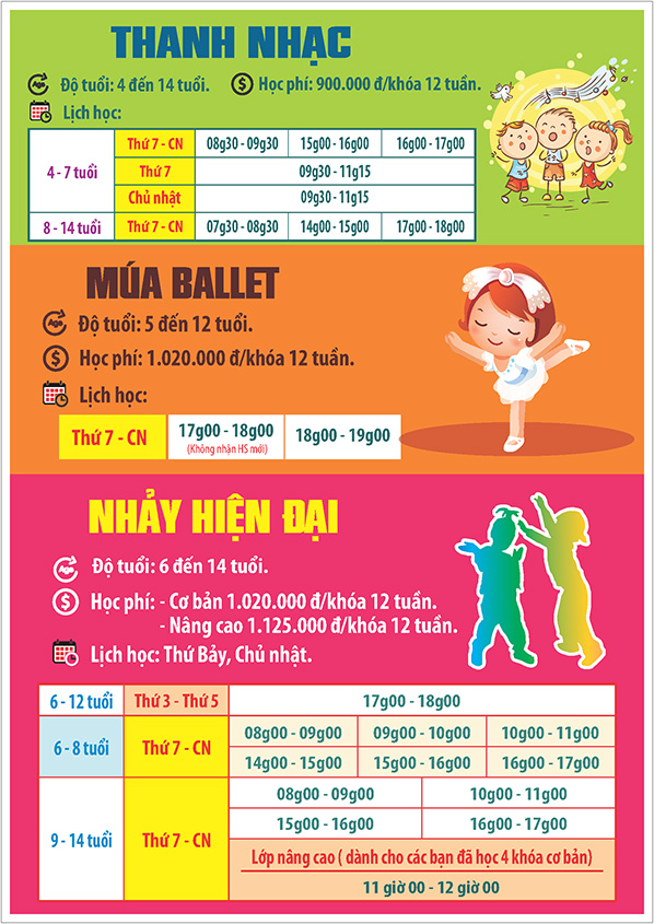 Lịch khai giảng khóa 03.2025 Lớp năng khiếu Nhà Thiếu nhi Tp. Hồ Chí Minh