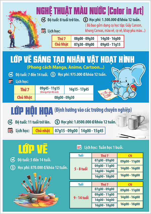 Lịch khai giảng khóa 03.2025 Lớp năng khiếu Nhà Thiếu nhi Tp. Hồ Chí Minh